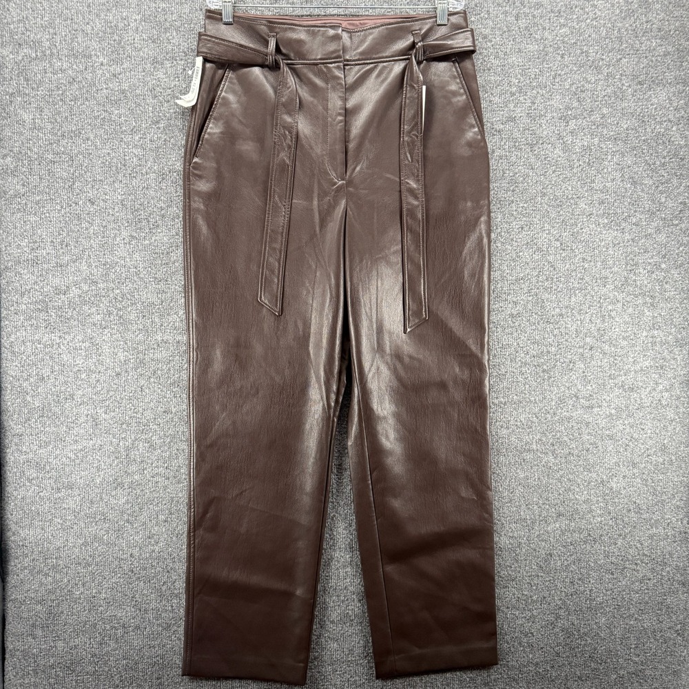 Babaton Aritzia Pants 14 Brown Vegan Faux Leather High Rise Straight Leg Classic